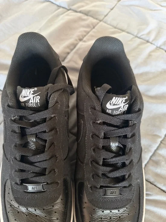 Nike Air Force 1 Black Low-Top Canvas Sneakers with White Sole - Picture 10 of 12